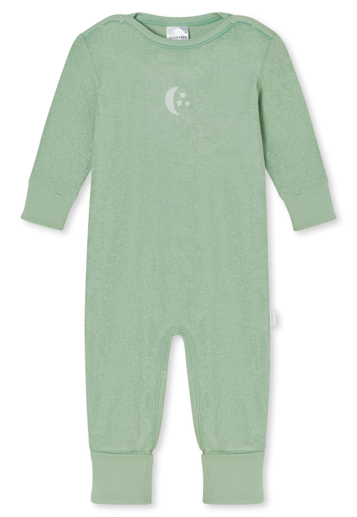 Bild von Babyanzug lang mit Fuß unisex Frottee Modal Mond hellgrün - Natural Love 62
