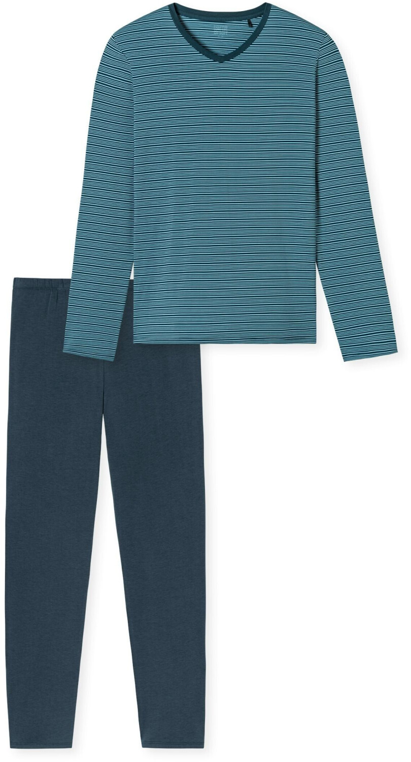 Bild von Schiesser Schlafanzug lang Streifen jeansblau - Long Life Soft (181921)