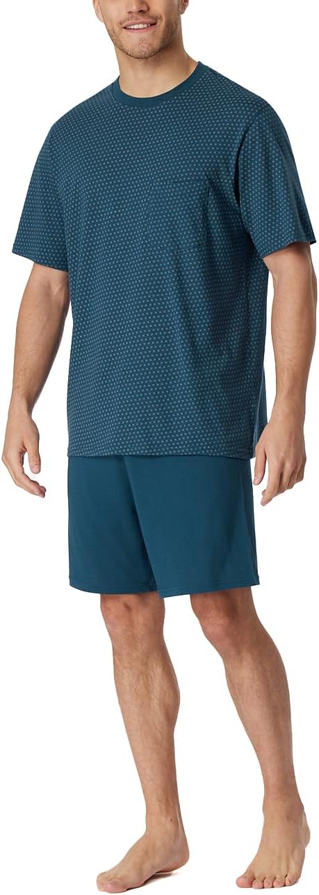 Bild von Schiesser Herren Schlafanzug Kurz Rundhals-Nightwear Set Pyjamaset, Jeansblau_181157, 56