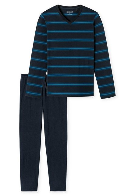 Bild von Schiesser Schlafanzug lang Streifen petrol - Casual Nightwear für Herren