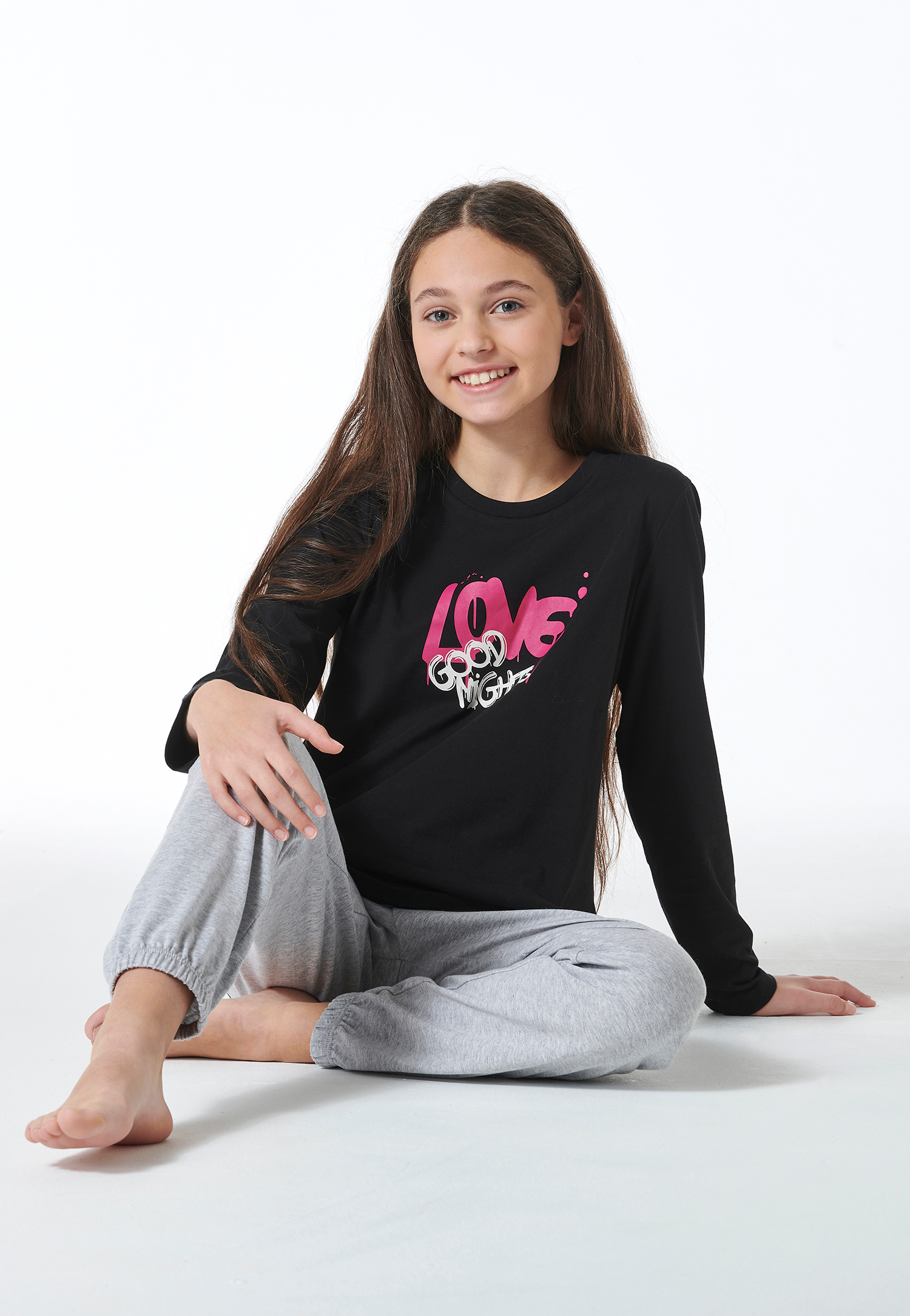 Bild von Schiesser Schlafanzug lang Bündchen schwarz - Nightwear für Mädchen