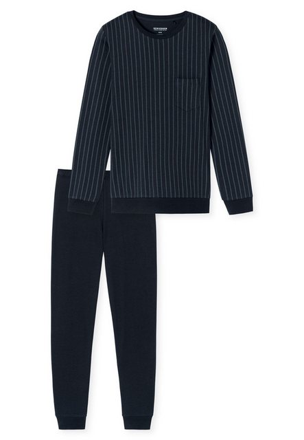 Bild von Schlafanzug lang Bündchen Streifen nachtblau - Fine Interlock 60