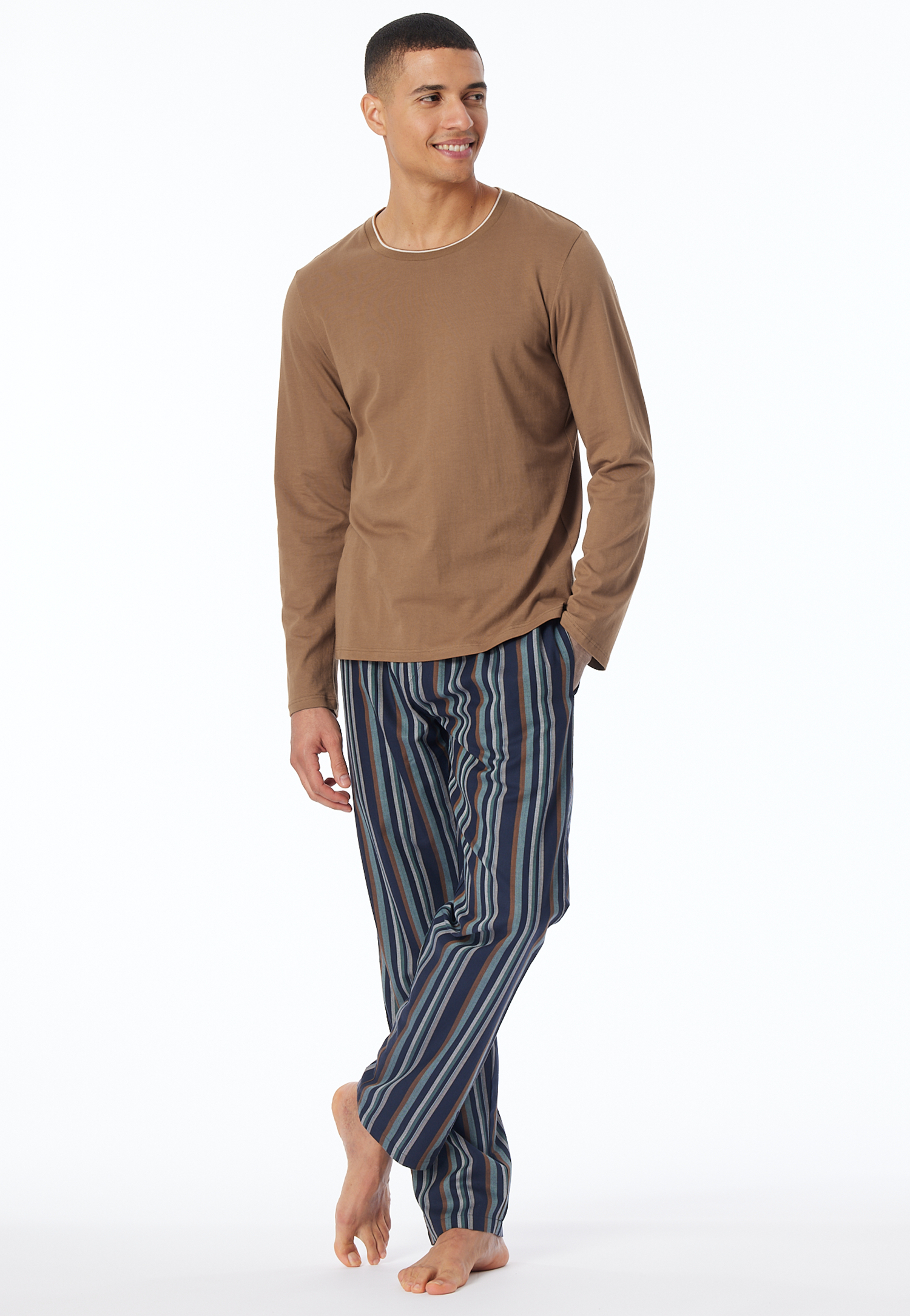 Bild von Schiesser Herren Schlafshirt Langarm Rundhals-Mix + Relax Pyjamaoberteil, Whisky_182042, 50