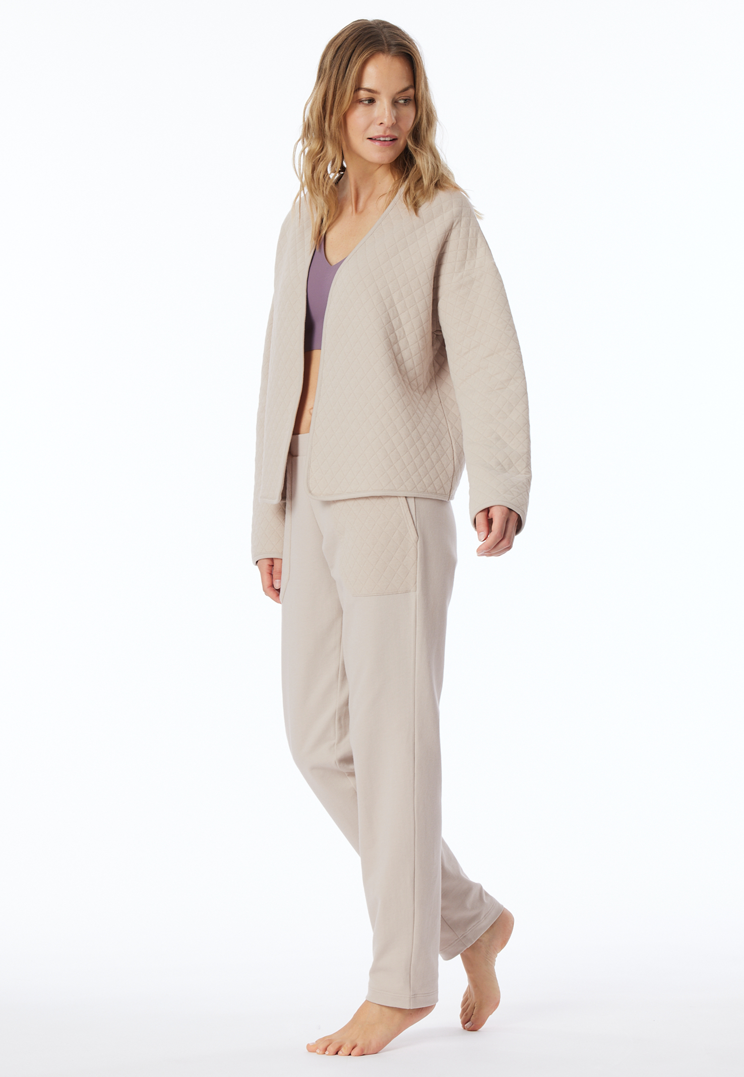 Bild von SCHIESSER Mix & Relax Loungewear-Jacke, Offen, Rauten-Optik, für Damen, beige, 34/36