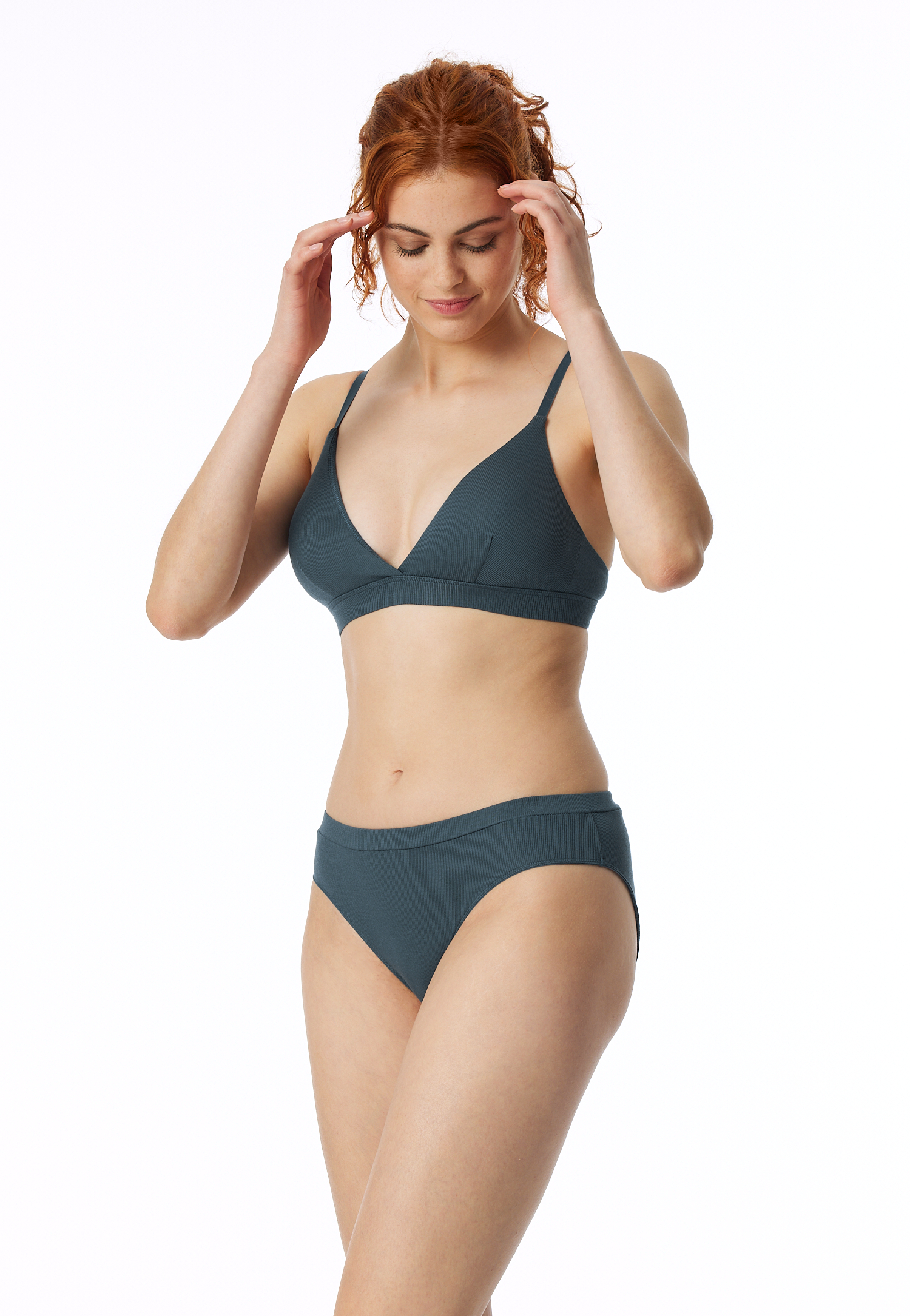Bild von Soft-BH Doppelripp herausnehmbare Pads jeansblau - Pure Rib 85C