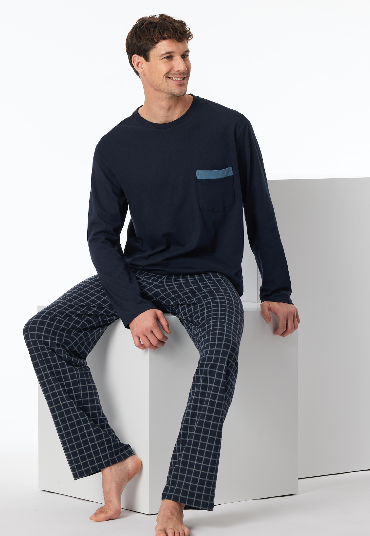 Bild von Schiesser Schlafanzug lang Organic Cotton Karos nachtblau - Comfort Nightwear für Herren