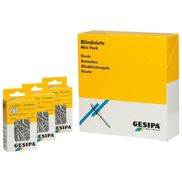 Bild von Gesipa Blindniete Mini-Pack 100 Stück (Alu/Stahl 4x12, Nietschaft-ø 4 mm, Scherkraft 1400 N, Zugkraft 2000 N, Flachrundkopf) 1433535