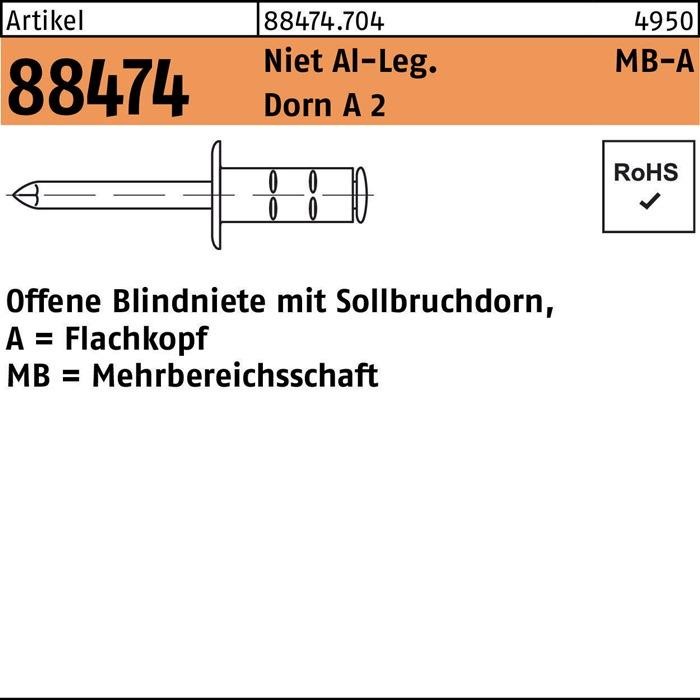 Bild von 250 Stk. Gesipa Blindniete R 88474 FLAKO 4,8x 30 Niet Aluminium/Dorn A 2 250