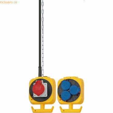 Bild von Brennenstuhl Pendel Stromverteiler, 1x CEE 400V/16A, 3x Schutzkontakt 230V, Kabellänge 5 m, Kunststoff, IP44, L 145 x B 140 x H 530 mm, gelb
