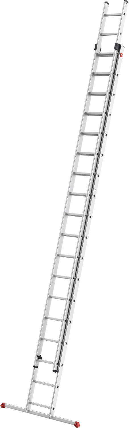 Bild von Hailo S80 ProfiStep duo Alu-Schiebeleiter, 2 x 18 Sprossen belastbar bis 150 kg, Rastsystem mit Anhebesicherung, sprossenweise höhenverstellbar, Aluleiter made in Germany, rostfrei, silber