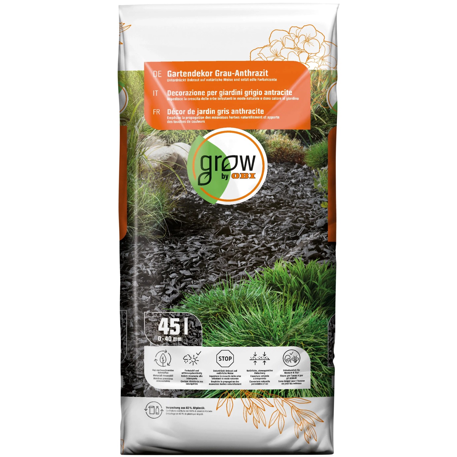 Bild von GROW by OBI Gartendekor Grau-Anthrazit, 45l