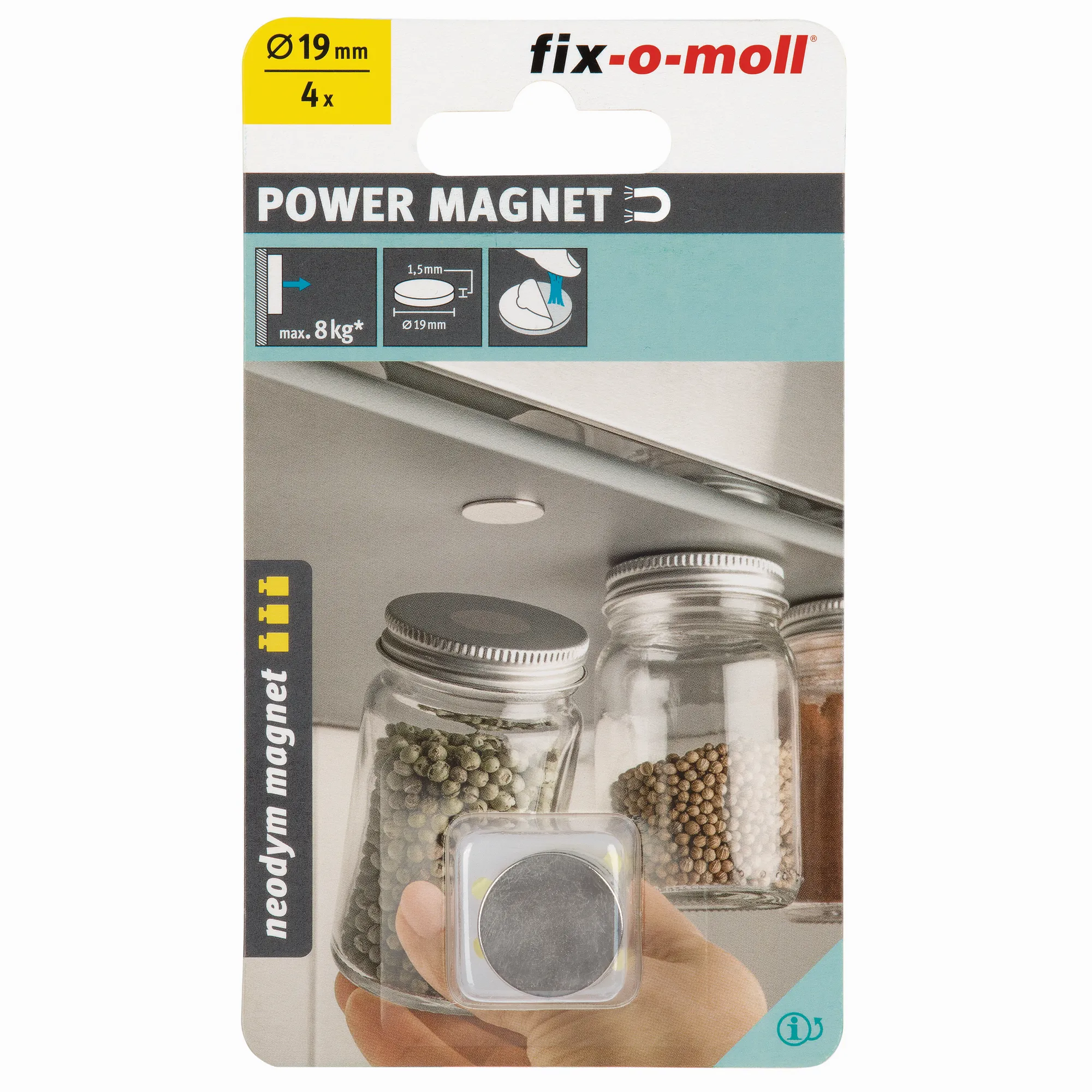 Bild von Fix-o-moll Magnetscheibe 'Neodym' silbern selbstklebend Ø 19 x 1,5 mm, 4 Stück