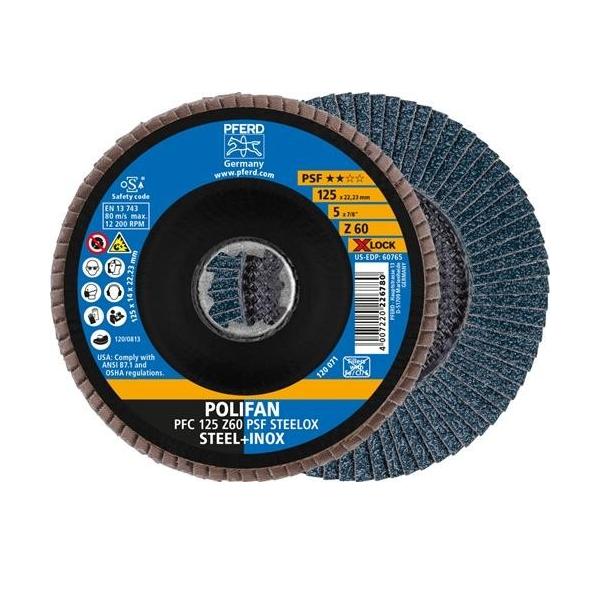 Bild von PFERD Fächerscheibe POLIFAN, 10 Stück, 125mm, Z60, X-LOCK (22,23 mm), PSF STEELOX, 67666126 – für hohe Wirtschaftlichkeit durch aggressive Zerspanung bei guter Standzeit