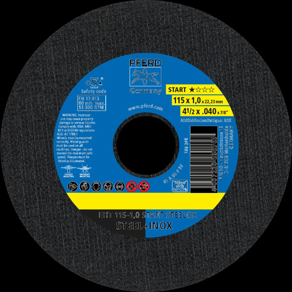 Bild von PFERD 1,0 mm Trennscheiben Box - 10 Trennscheiben 115 x 1,0 x 22,23 mm in praktischer Blechdose, 69121067 - für hohe Trennleistung und solide Standzeit auf Stahl und Edelstahl (INOX)