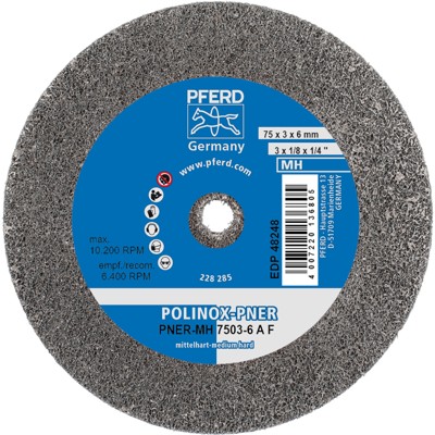 Bild von PFERD - POLINOX verpresstes Vlies-Rad PNER Ø 75x3 mm Bohrung-Ø 6 mm Mittelhart A Fein für Finish
