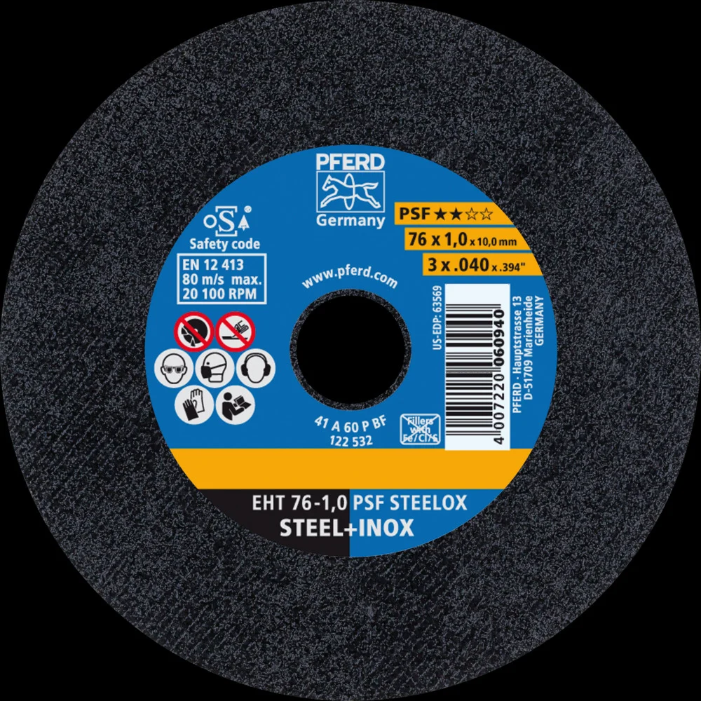 Bild von PFERD Trennscheibe PSF STEELOX 10 Stück | 76 x 1,0 x 10,0 mm, gerade | 69198287 – für Stahl und Edelstahl (INOX)