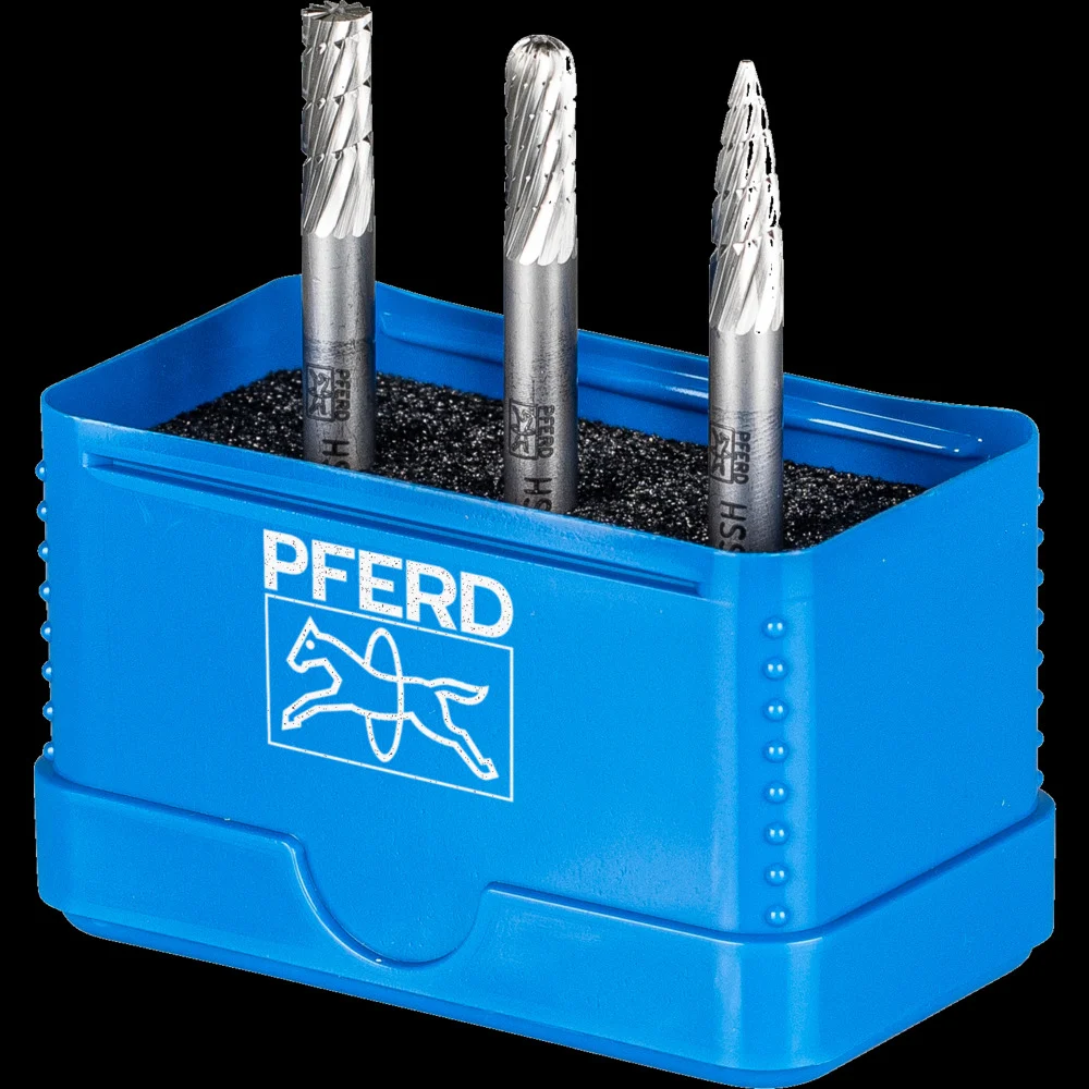 Bild von PFERD HSS-Frässtift Set, 3-tlg. | Zahnung 3, Ø 6mm, Schaft-ø 6mm | 22900810 – universell für Stahl, Stahlguss und Gusseisen