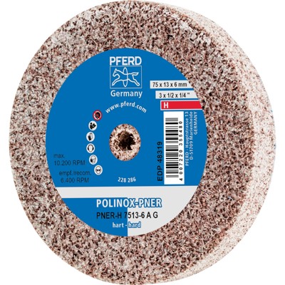 Bild von PFERD TOOLS POLINOX verpresstes Vlies-Rad PNER Ø 75x13 mm Bohrung-Ø 6 mm Hart A Grob für Finish