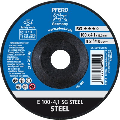 Bild von PFERD 62210426 E 100-4,1 SG STEEL/16,0 Schruppscheibe gekröpft Durchmesser 100mm Bohrungs-Ø 16mm S
