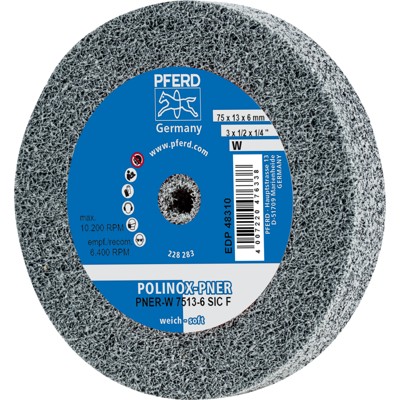 Bild von PFERD TOOLS POLINOX verpresstes Vlies-Rad PNER Ø 75x13 mm Bohrung-Ø 6 mm Weich SIC Fein für Finish
