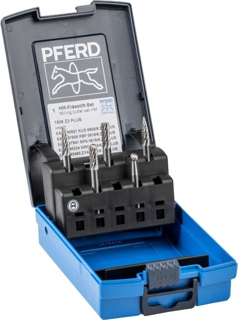 Bild von PFERD HM-Frässtift-Set, 5-teilig, Zahnung 3 PLUS, Schaft-ø 6 mm, 21901506 – für universelle Anwendungen auf den wichtigsten industriell verwendeten Werkstoffen