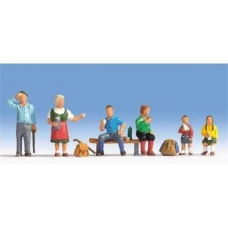 Bild von NOCH® Wanderer, Modelleisenbahn 6 Figuren-Set, 1:87 H0 handkolorierte Figuren für Dioramen und Modellbahnanlagen