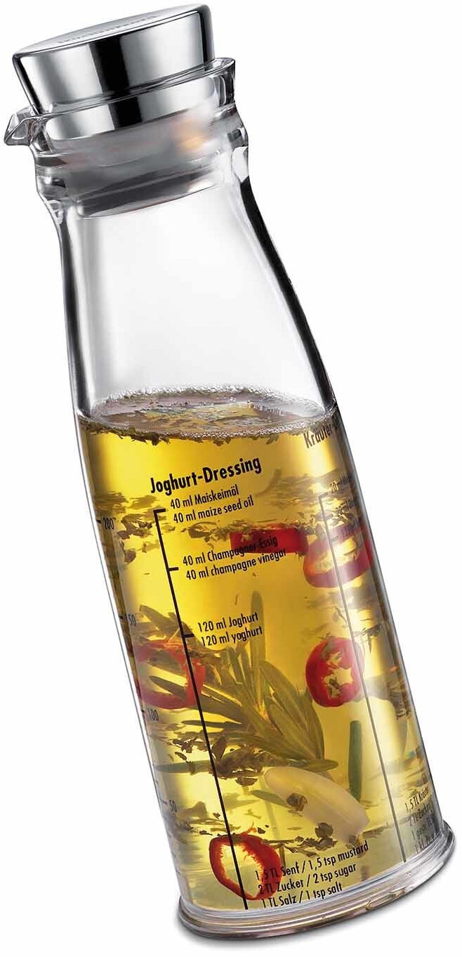 Bild von Küchenprofi Dressing Shaker | 250ml | aus Kunststoff mit Edelstahl Deckel | Messbecher | mit Ausgießer und Rezepten für Salatdressing, Silber / Transparent