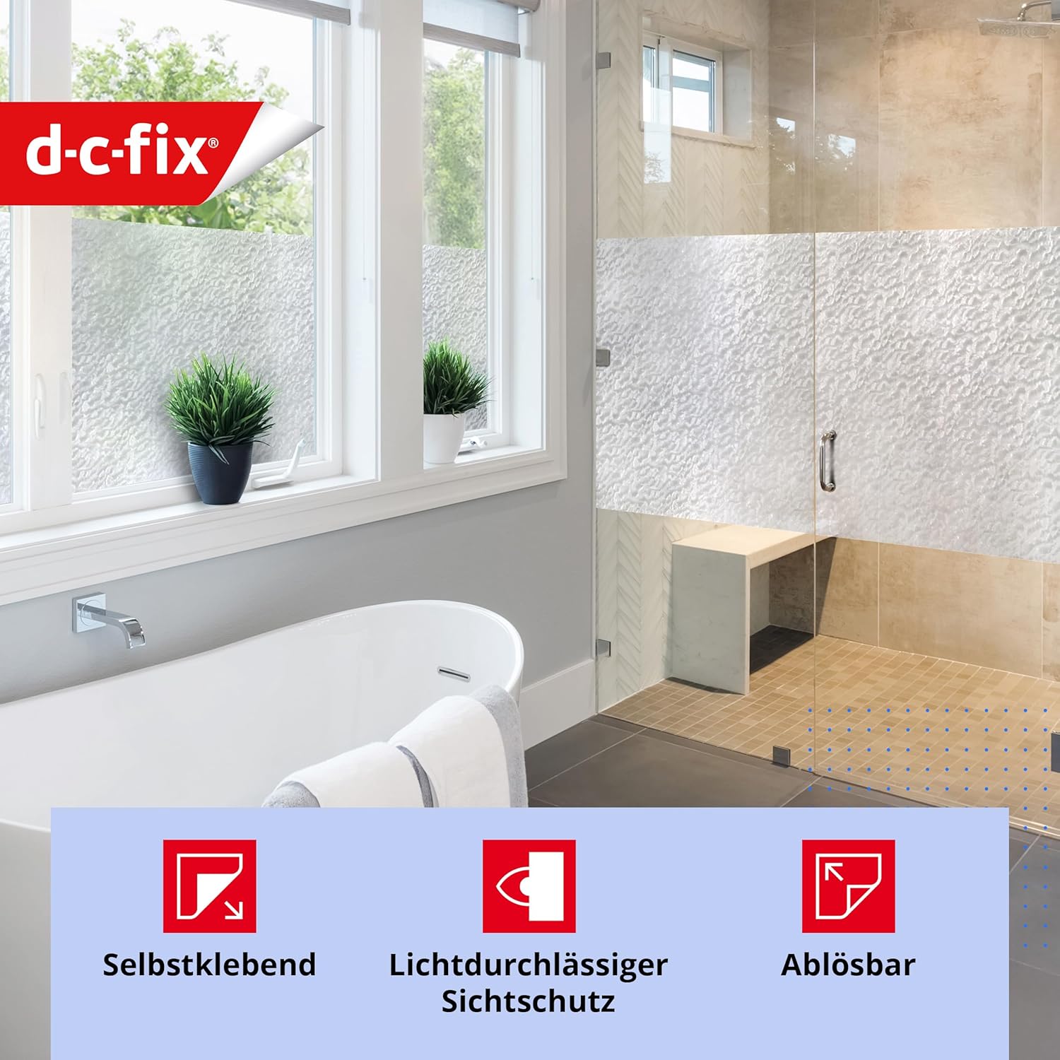 Bild von d-c-fix Fensterfolie Snow Milchglas selbstklebend 45 cm x 2 m - Milchglasfolie blickdichte Sichtschutzfolie - Sichtschutz für Badezimmer-Fenster, Küche - Blickschutz Folie Klebefolie Glasfolie