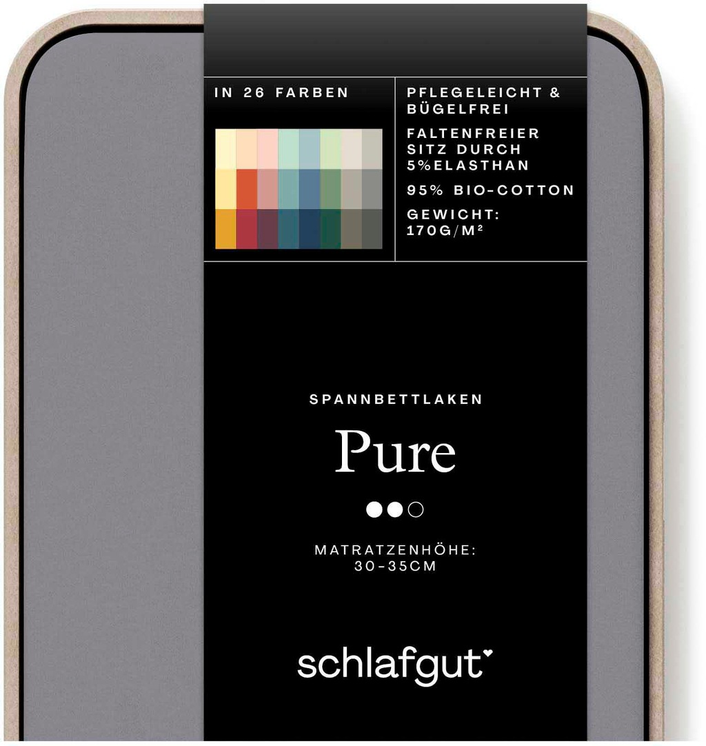 Bild von Schlafgut Spannbettlaken PURE Bio-Baumwolle mit Elasthan, dehnbar blickdicht, straff, Bettlaken, Jersey, Gummizug: rundum, (1 Stück), Laken für Matratzen bis 30cm Höhe, in 90x200, 140x200 oder 180x200 cm