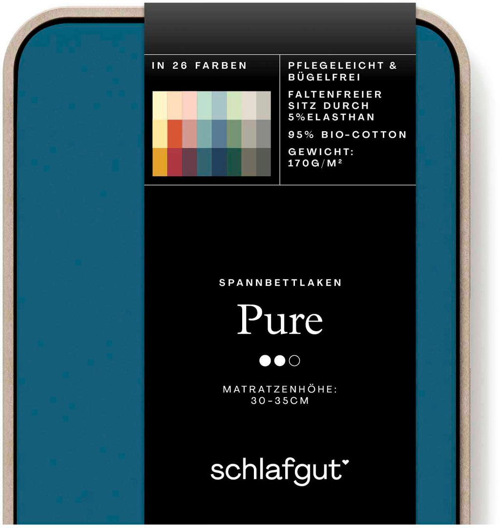 Bild von Schlafgut Spannbettlaken PURE Bio-Baumwolle mit Elasthan, dehnbar blickdicht, straff, Bettlaken, Jersey, Gummizug: rundum, (1 Stück), Laken für Matratzen bis 30cm Höhe, in 90x200, 140x200 oder 180x200 cm