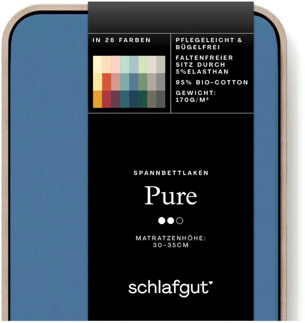 Bild von Schlafgut Spannbettlaken PURE Bio-Baumwolle mit Elasthan, dehnbar blickdicht, straff, Bettlaken, Jersey, Gummizug: rundum, (1 Stück), Laken für Matratzen bis 30cm Höhe, in 90x200, 140x200 oder 180x200 cm