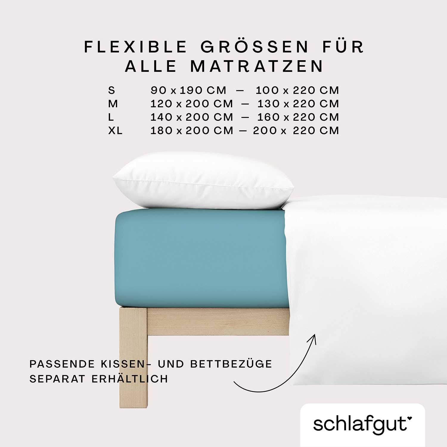 Bild von Schlafgut Spannbettlaken Premium, Mako-Zwirn-Jersey, Gummizug: rundum, (1 Stück), nachhaltige Zero Waste Verpackung