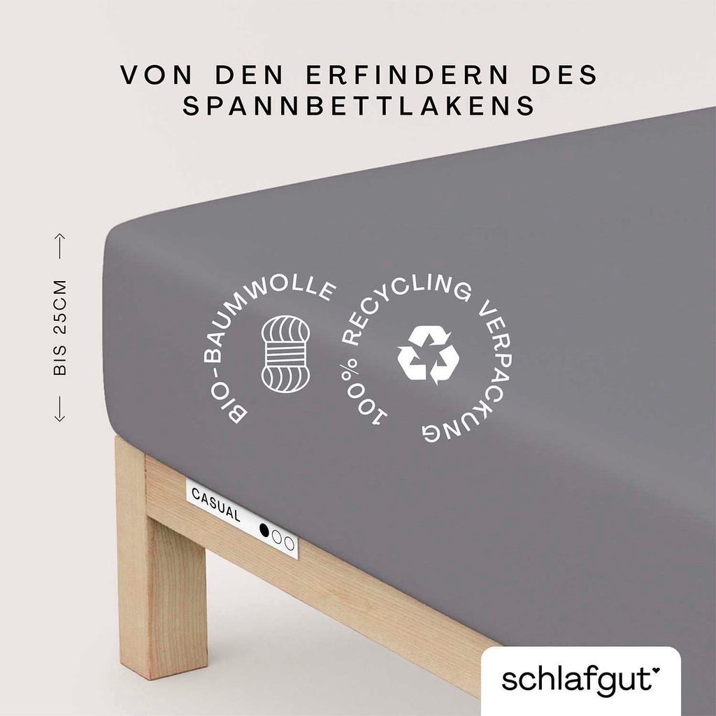 Bild von Schlafgut Spannbettlaken CASUAL u.a. in Gr. 90x200, 140x200 oder 180x200 cm, 100% Bio-Baumwolle, Jersey, Gummizug: rundum, (1 Stück), Bettlaken für Matratzen bis 25 cm Höhe, zuverlässig, langlebig, weich