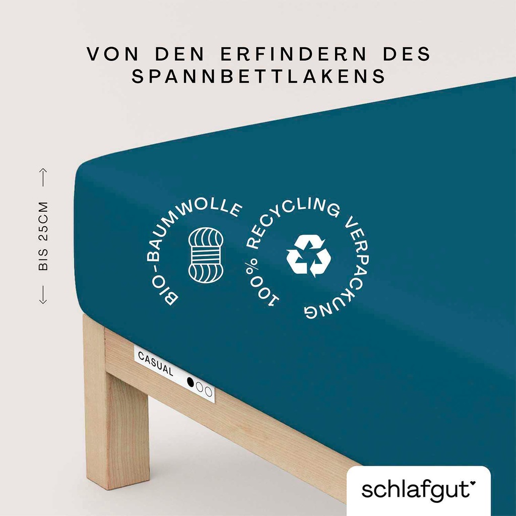 Bild von Schlafgut Spannbettlaken CASUAL u.a. in Gr. 90x200, 140x200 oder 180x200 cm, 100% Bio-Baumwolle, Jersey, Gummizug: rundum, (1 Stück), Bettlaken für Matratzen bis 25 cm Höhe, zuverlässig, langlebig, weich