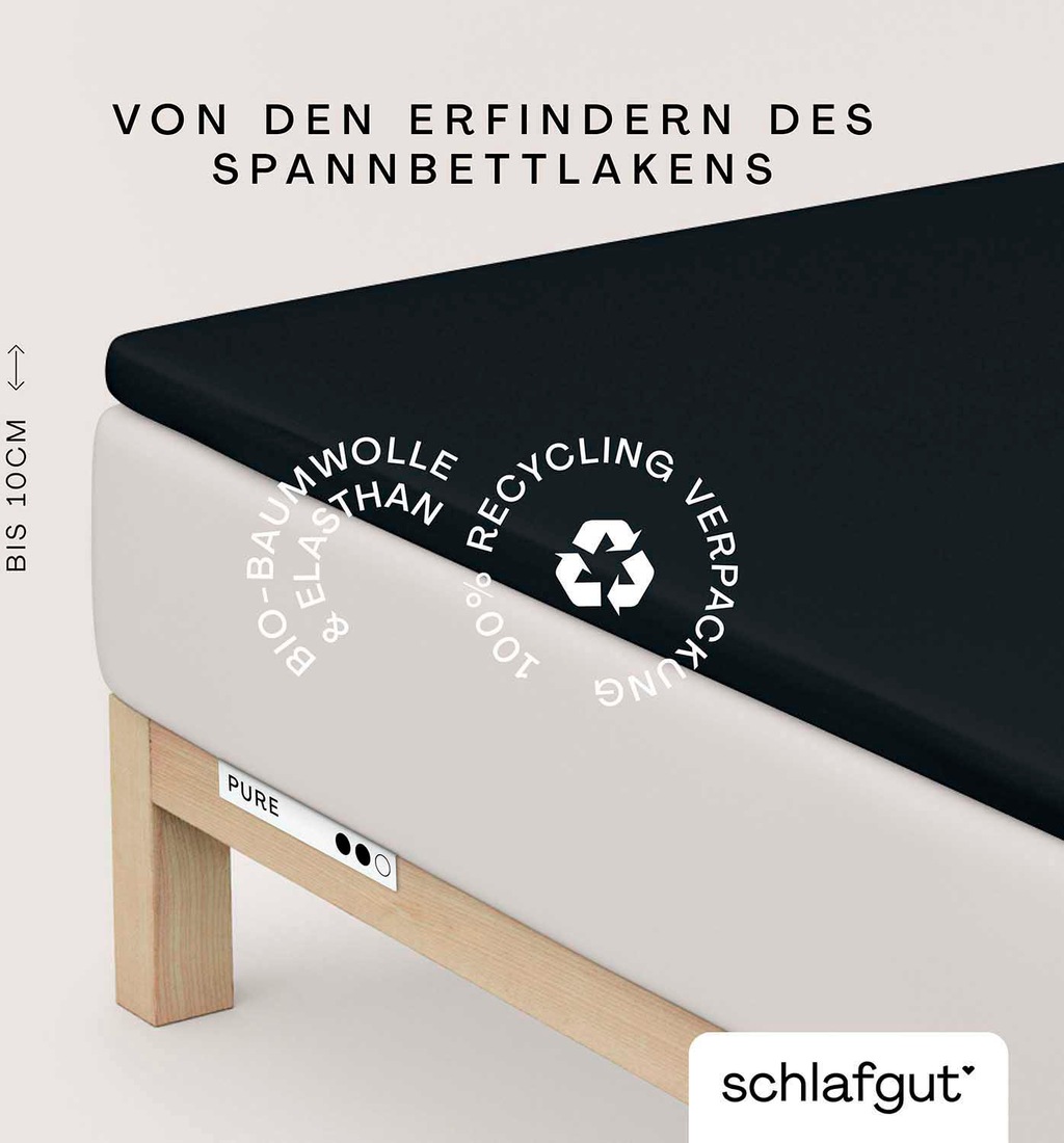 Bild von Schlafgut Spannbettlaken PURE TOPPER in Gr. 90x200, 140x200 oder 180x200 cm, Laken für Topper, Jersey-Elasthan, Gummizug: rundum, (1 Stück), aus 100% Bio-Baumwolle, für Matratzen bis 10 cm Höhe, Bettlaken