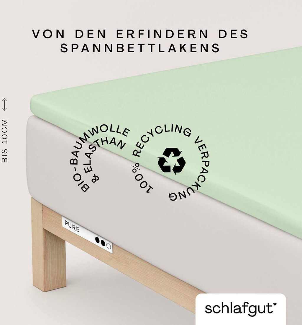 Bild von Schlafgut Spannbettlaken PURE TOPPER in Gr. 90x200, 140x200 oder 180x200 cm, Laken für Topper, Jersey-Elasthan, Gummizug: rundum, (1 Stück), aus 100% Bio-Baumwolle, für Matratzen bis 10 cm Höhe, Bettlaken