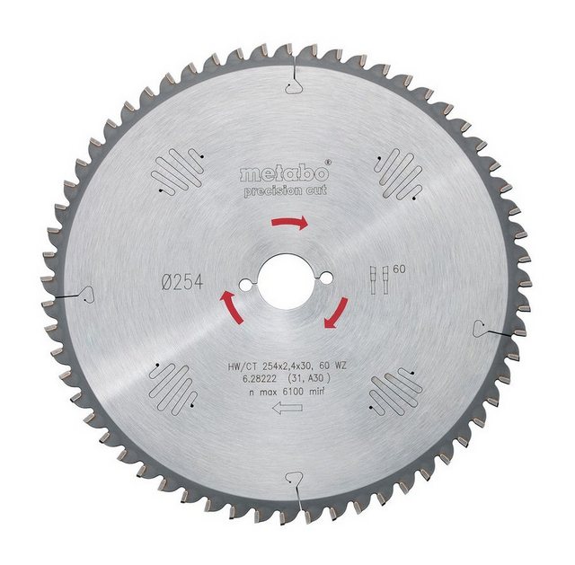 Bild von Metabo Sägeblatt "precision cut wood - professional", 160x2,2/1,4x20, Z24 WZ 20° (628031000) Durchmesser x Schnittbreite x Bohrung: 160 x 2.2 x 20 mm, Material: HW/CT, Zähnezahl: 24
