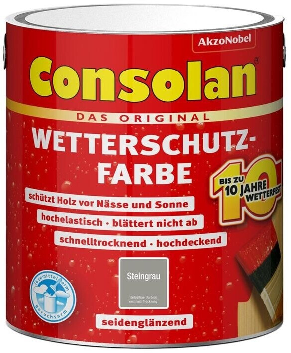 Bild von Consolan Wetterschutzfarbe, Deckender Holzschutz für Außen, Steingrau, 2,5L