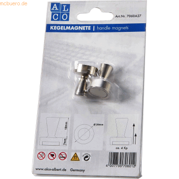 Bild von Alco, Magnet, Kegelmagnet Neodym (Nd) 25mm 20mm TG 4000 g silber VE=2 Stück (1 x)