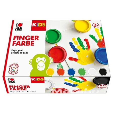 Bild von Marabu 0303000000081 - Kids Fingerfarbe Set mit 6 leuchtenden Farben á 100 ml, parabenfrei, vegan, laktosefrei, glutenfrei, geeignet zum Malen in Kindergarten, Schule, Therapie und zu Hause