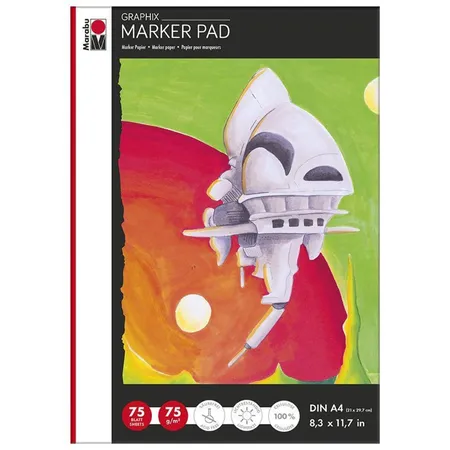 Bild von Marabu 1612000000401 - Marker Pad Graphix, Markerblock DIN A4, 75 Blatt 75 g/m², weiß, glatt, säurefrei und alterungsbeständig, für alkoholbasierte Marker und Stifte