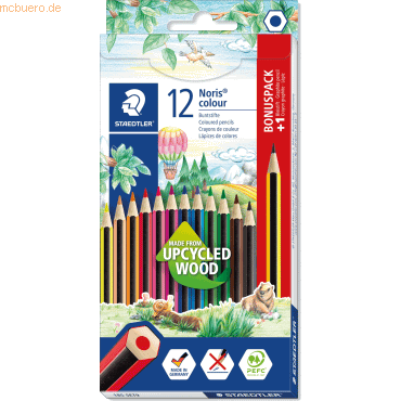 Bild von STAEDTLER Buntstifte Noris colour, rutschfeste Soft-Oberfläche, hohe Bruchfestigkeit, Made from Upcycled Wood, intensive Farben, Sechskantformat, 12 Farbstifte + 1 Buntstift im Kartonetui, 185 SET9