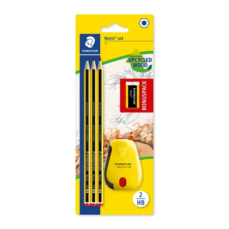Bild von STAEDTLER® Noris® 120 Blisterkarte mit 3 Bleistiften HB, 1 Radierer und Spitzer 100% PEFC