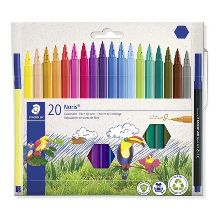 Bild von STAEDTLER Fasermaler NORIS, 1 mm Strichstärke, auswaschbar, DRY-SAFE-Technologie, farbsortiert, 20-er Set
