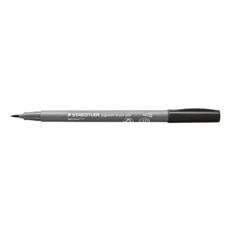 Bild von STAEDTLER brush pen pigment Arts, hellschwarz, pigmentierte Premium-Zeichentusche, Pinselspitze für variable Linienbreite, wasserfest, schnelltrocknend, brush pen Einzelstift, 371-90