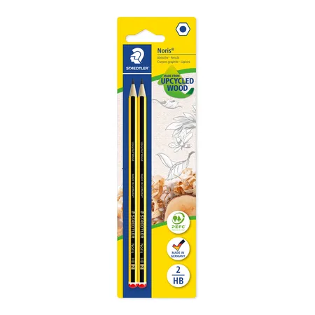 Bild von STAEDTLER Bleistift Noris 120, Made from Upcycled Wood, Härtegrad HB, Rutschfeste Soft-Oberfläche, hohe Buchfestigkeit, hohe Qualität Made in Germany, Blisterkarte mit 2 Stück, 120-2 BK2D