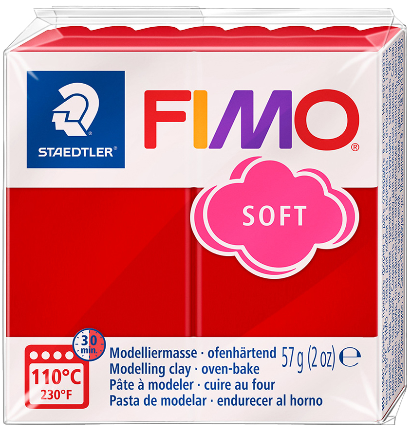 Bild von STAEDTLER ofenhärtende Modelliermasse FIMO Soft, Weihnachtsrot, weich und geschmeidig, speziell für Einsteiger und Hobbykünstler, Normalblock 57g, 8020-2 P