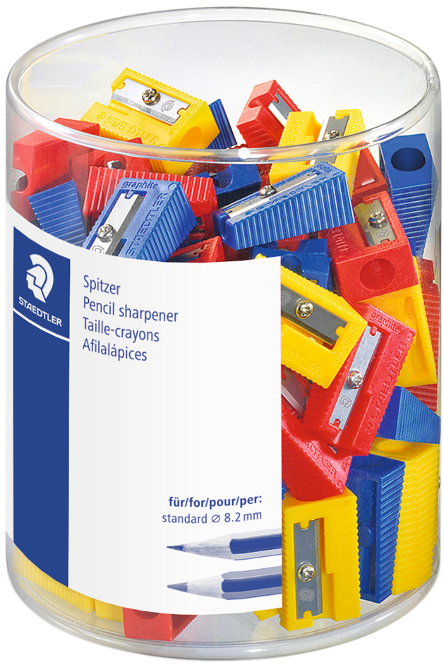 Bild von STAEDTLER Spitzer, aus Kunststoff, 100er Dose für normale Bleistifte bis 8,2 mm Durchmesser, extralange - 100 Stück (51050KP100)
