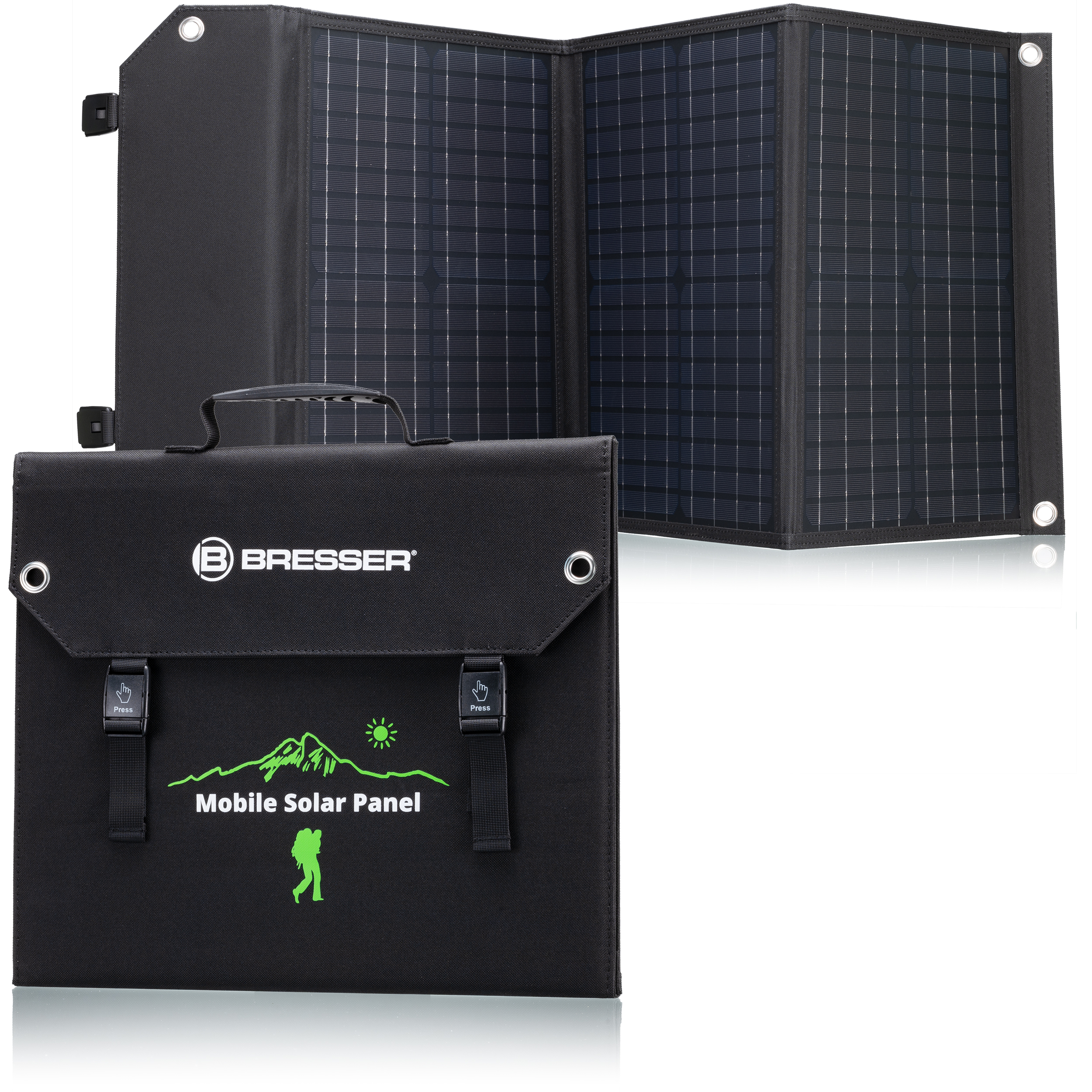 Bild von Bresser Solar Ladegerät 60W mit 1x DC- und 3x USB-A-Anschlüssen inkl. USB-A-Buchse mit QC3.0 zur Schnellladung, Solar-Panel als Ladegerät für Smartphones, Power-Stations etc.