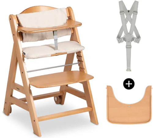 Bild von Hauck Hochstuhl Beta Plus - Natural, Mitwachsender Holz Kinderhochstuhl mit Essbrett, Sitzauflage & Rollen
